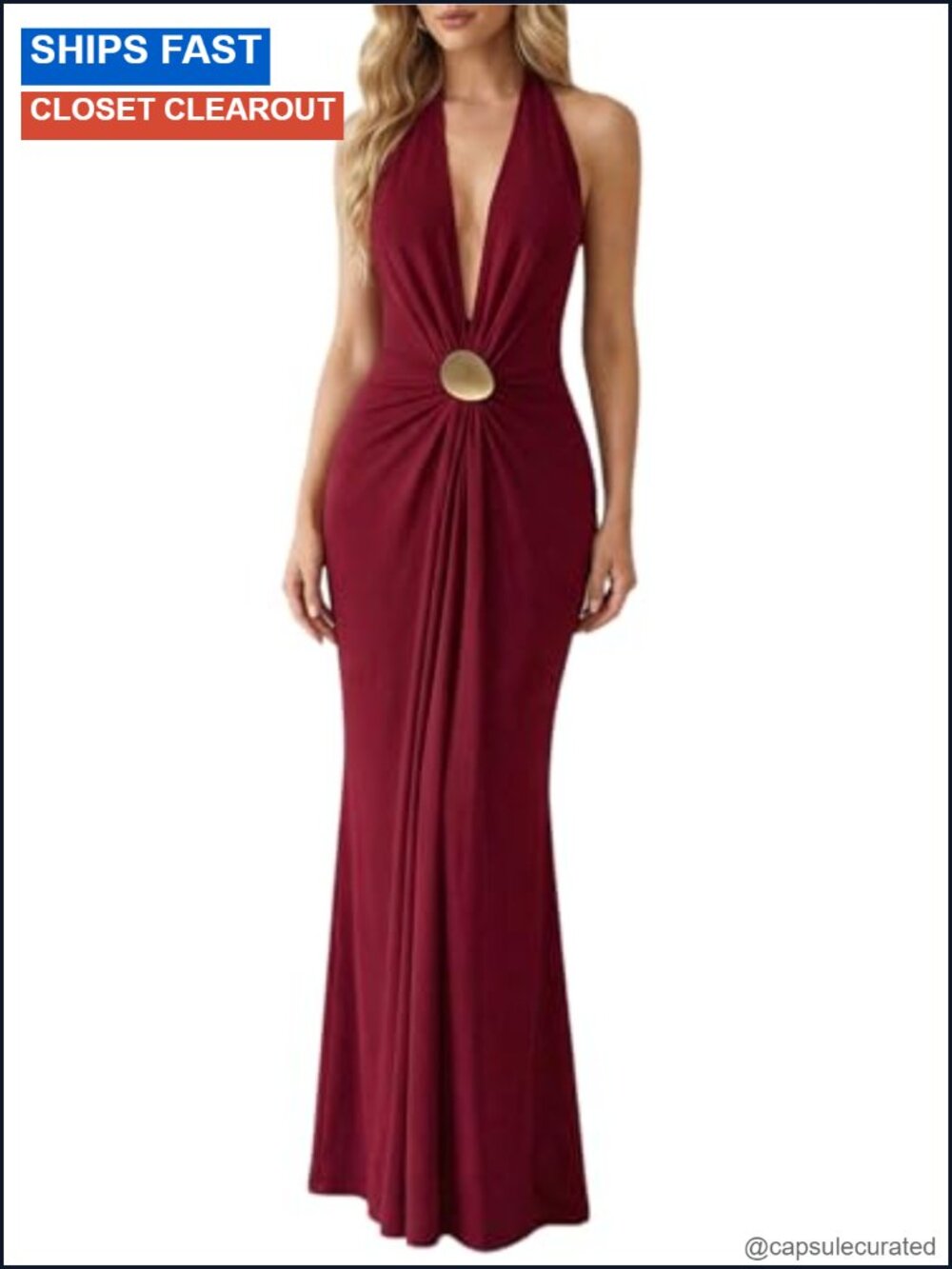 Women's Halter Maxi Dress Plunge Neck Backless Bodycon Formal
